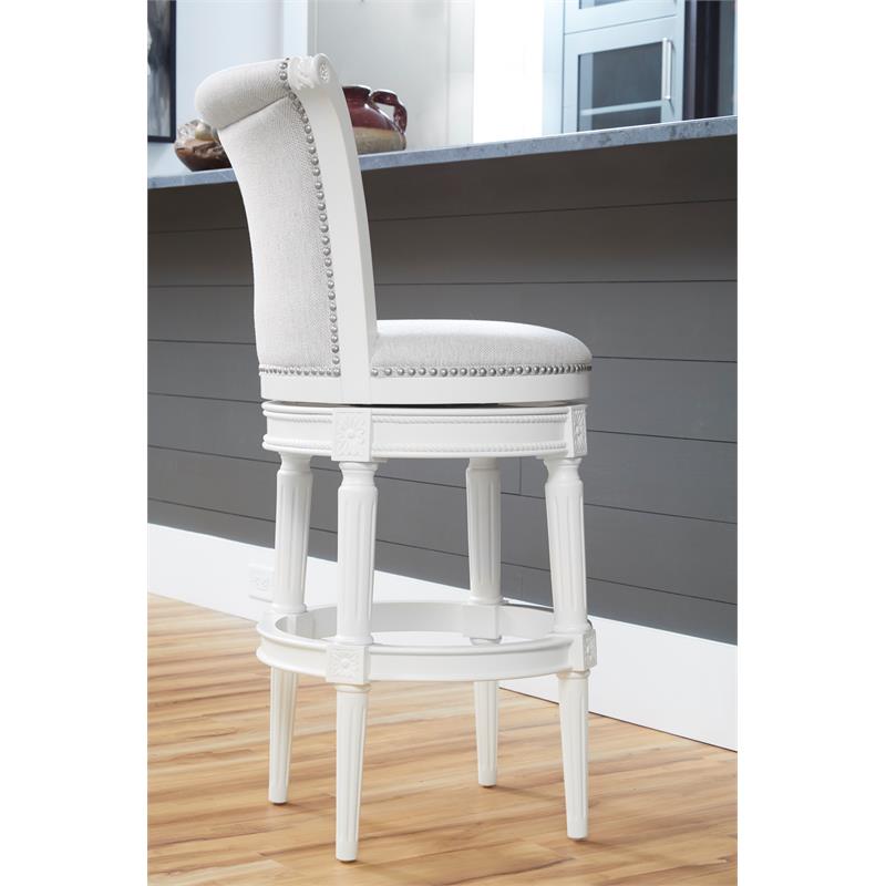 Home Square 3 Piece Upholstered Wood Bar Height Swivel Barstool Set in White