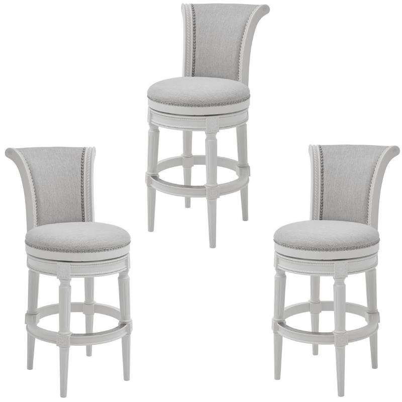 Home Square 3 Piece Upholstered Wood Bar Height Swivel Barstool Set in White