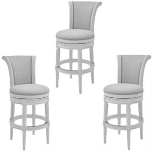 Home Square 3 Piece Upholstered Wood Bar Height Swivel Barstool Set in White