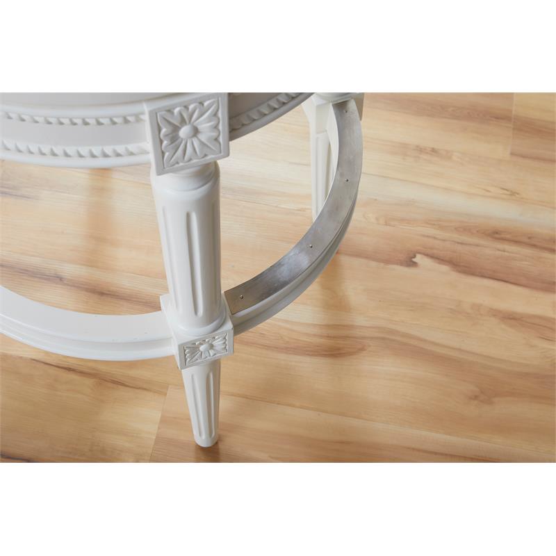 Home Square 2 Piece Upholstered Wood Bar Height Swivel Barstool Set in White