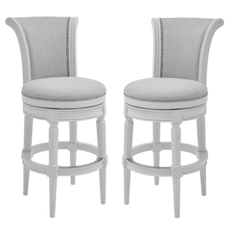 Home Square 2 Piece Upholstered Wood Bar Height Swivel Barstool Set in White