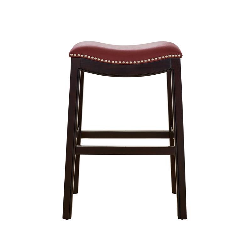 Home Square 3 Piece Saddle Faux Leather Counter Height Barstool Set in Red