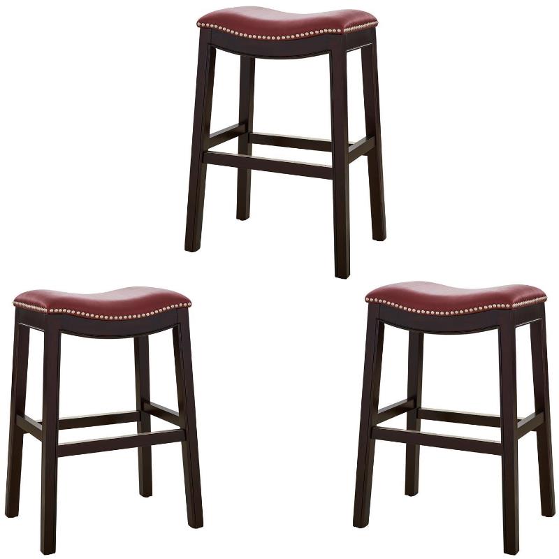 Home Square 3 Piece Saddle Faux Leather Counter Height Barstool Set in Red