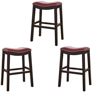 Home Square 3 Piece Saddle Faux Leather Counter Height Barstool Set in Red