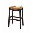 Home Square 2 Piece Saddle Faux Leather and Wood Barstool Set in Tan/Espresso
