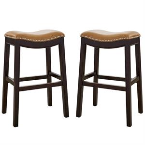 home square saddle faux leather and wood barstool set in tan/espresso