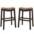 Home Square 2 Piece Saddle Faux Leather and Wood Barstool Set in Tan/Espresso