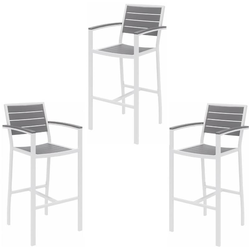 Home Square 3 Piece Aluminum Patio Bar Stool Set in Gray and White