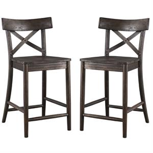 Home Square 2 Piece X-back Solid Wood Counter Stool Set in Dark Brown