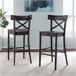 Home Square 2 Piece X-back Solid Wood Bar Stool Set in Dark Brown
