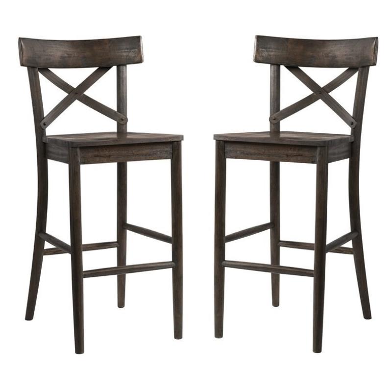 Home Square 2 Piece X-back Solid Wood Bar Stool Set in Dark Brown