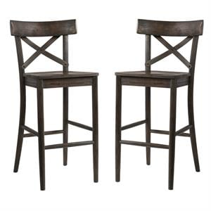 Home Square 2 Piece X-back Solid Wood Bar Stool Set in Dark Brown