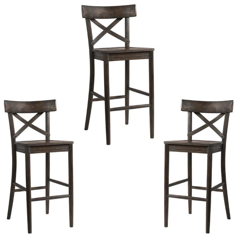 Home Square 3 Piece X-back Solid Wood Bar Stool Set in Dark Brown