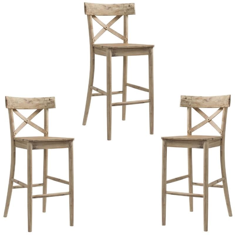 Home Square 3 Piece X back Solid Wood Bar Stool Set in Natural