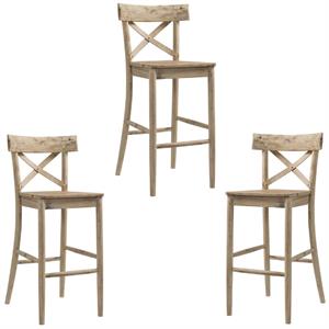 home square 3 piece x-back solid wood bar stool set in natural