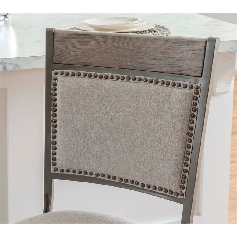 Home Square 2 Piece Upholstered Counter Stool Set with Metal Base in Pewter