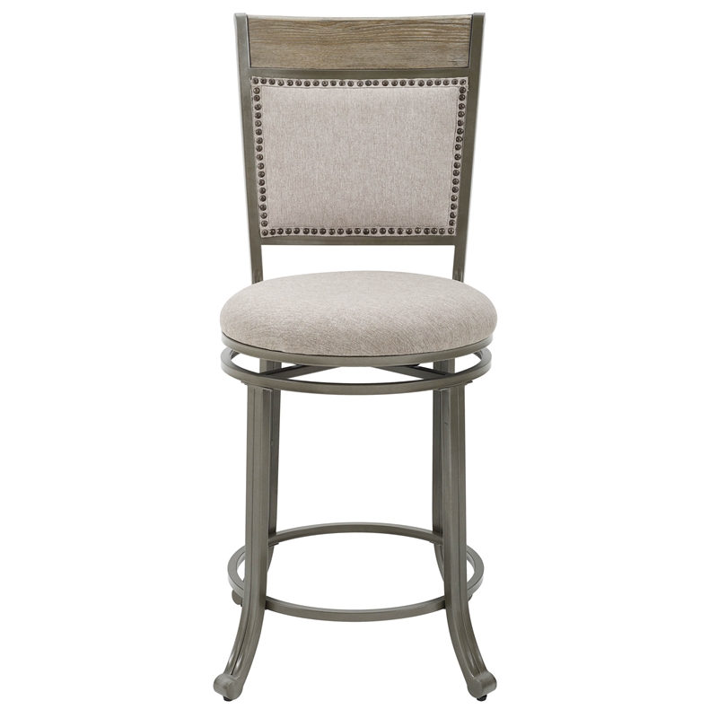 Home Square 2 Piece Upholstered Counter Stool Set with Metal Base in Pewter