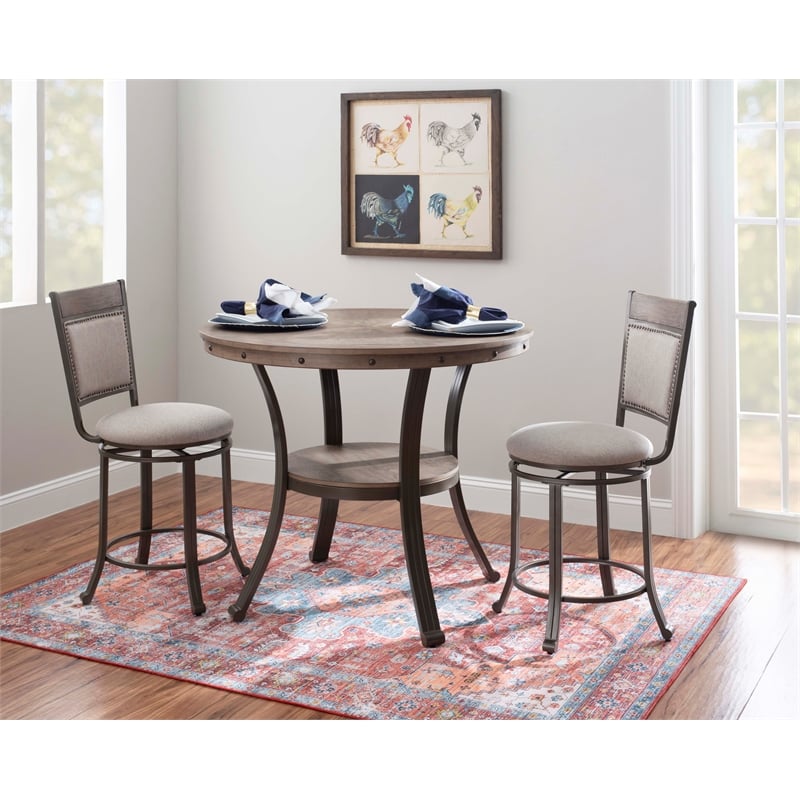 Home Square 2 Piece Upholstered Counter Stool Set with Metal Base in Pewter