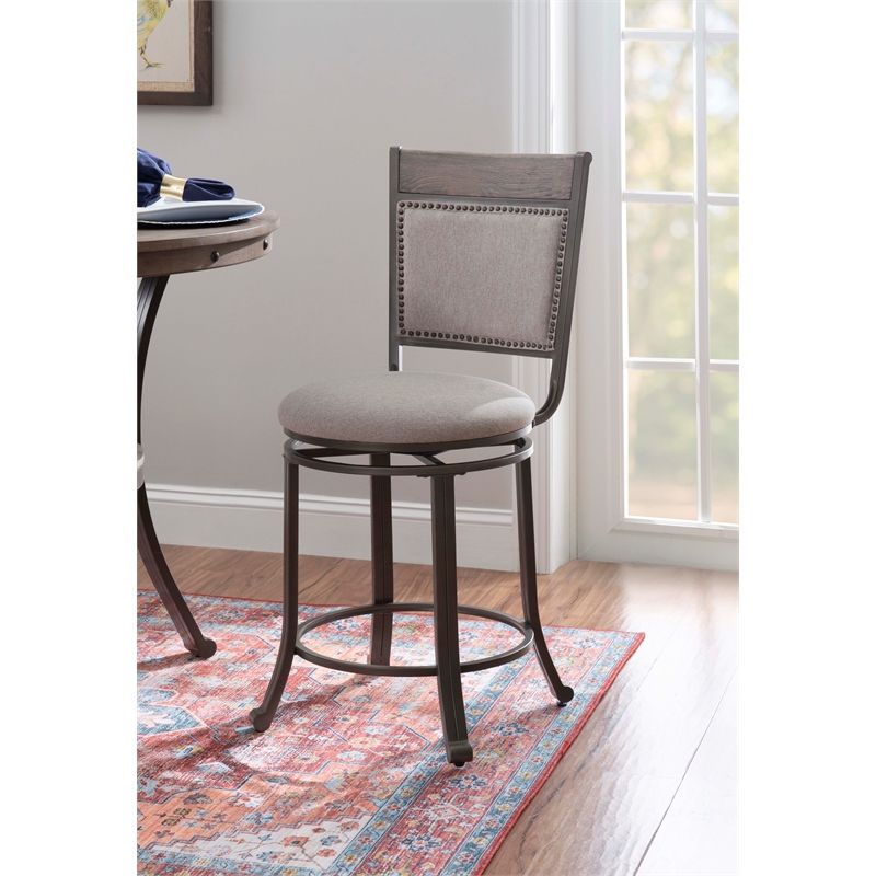 Home Square 2 Piece Upholstered Counter Stool Set with Metal Base in Pewter