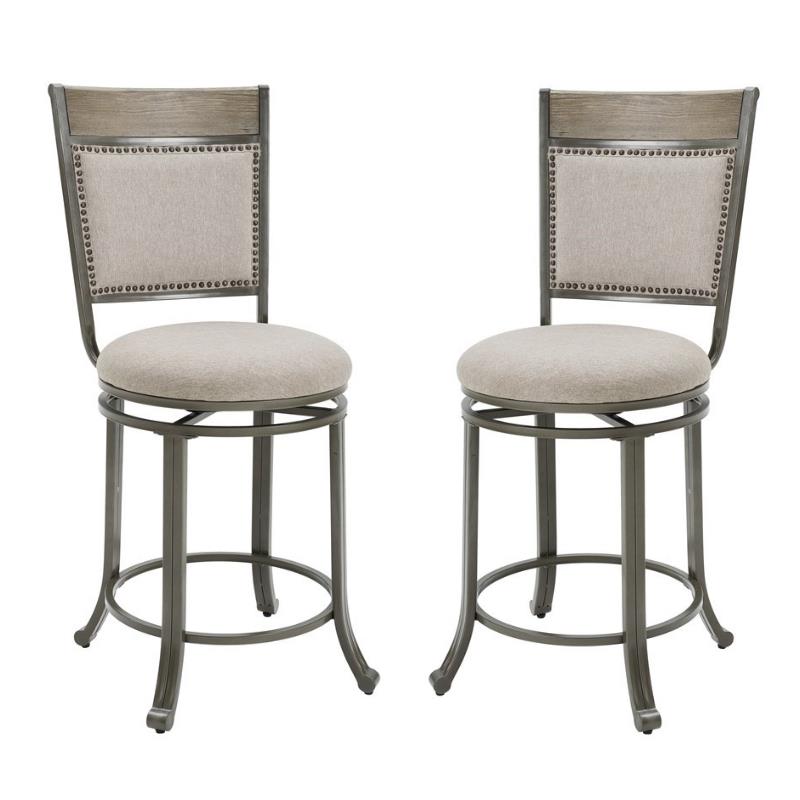 Home Square 2 Piece Upholstered Counter Stool Set with Metal Base in Pewter