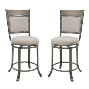 Home Square 2 Piece Upholstered Counter Stool Set with Metal Base in Pewter