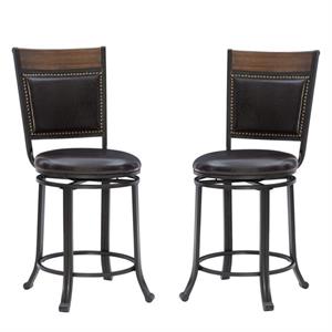 Home Square 2 Piece PU Upholstery Counter Stool Set in Rustic Umber Brown