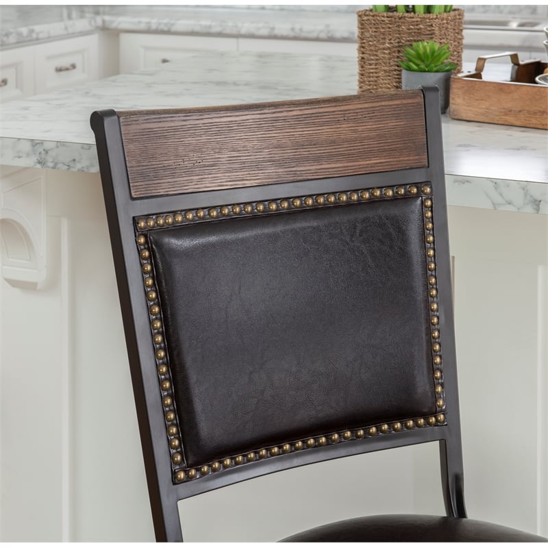 Home Square 3 Piece PU Upholstery Counter Stool Set in Rustic Umber Brown