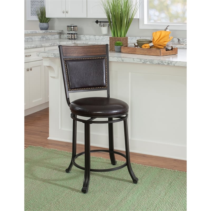 Home Square 3 Piece PU Upholstery Counter Stool Set in Rustic Umber Brown