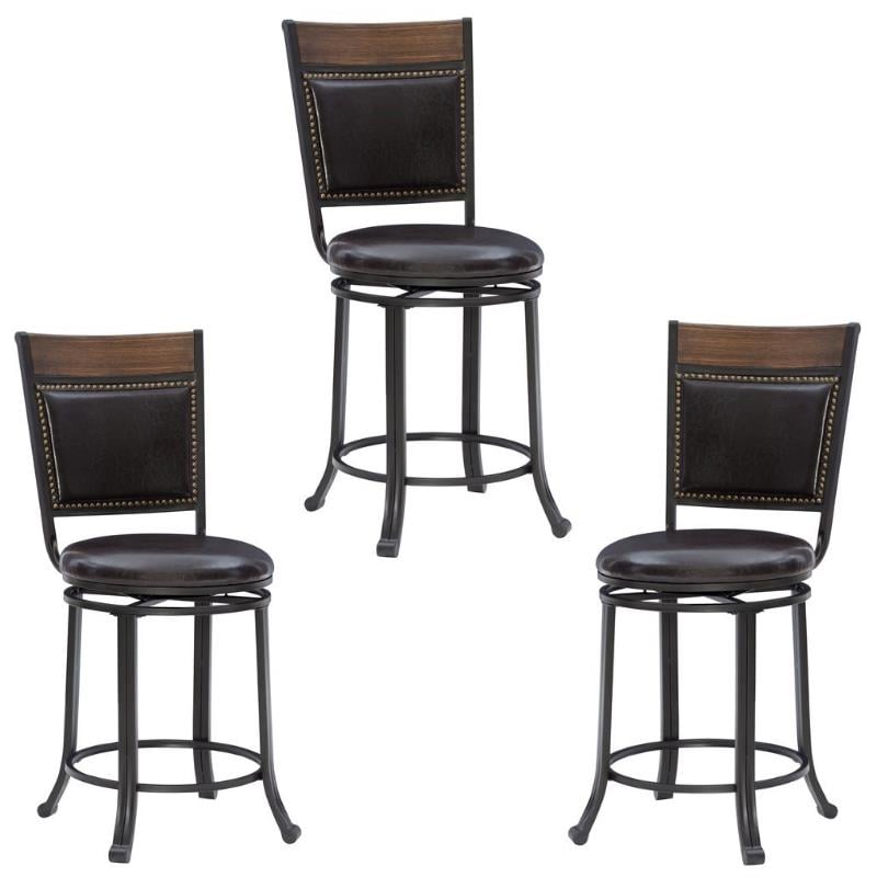 Home Square 3 Piece PU Upholstery Counter Stool Set in Rustic Umber Brown