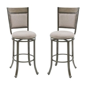 Home Square 2 Piece Upholstered Bar Stool Set with Metal Base in Pewter