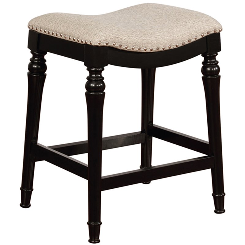 Home Square 2 Piece Saddle Polyester Upholstery Wood Counter Stool Set in Black
