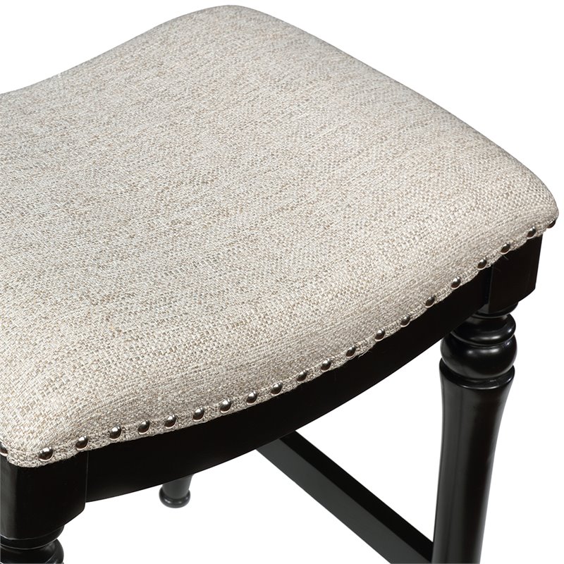 Home Square 2 Piece Saddle Polyester Upholstery Wood Counter Stool Set in Black