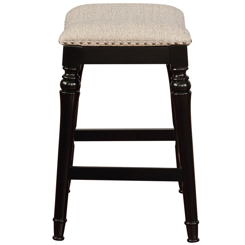 Home Square 2 Piece Saddle Polyester Upholstery Wood Counter Stool Set in Black