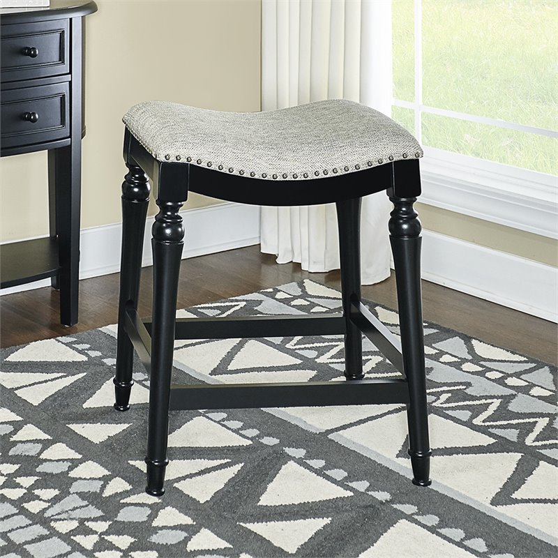 Home Square 2 Piece Saddle Polyester Upholstery Wood Counter Stool Set in Black
