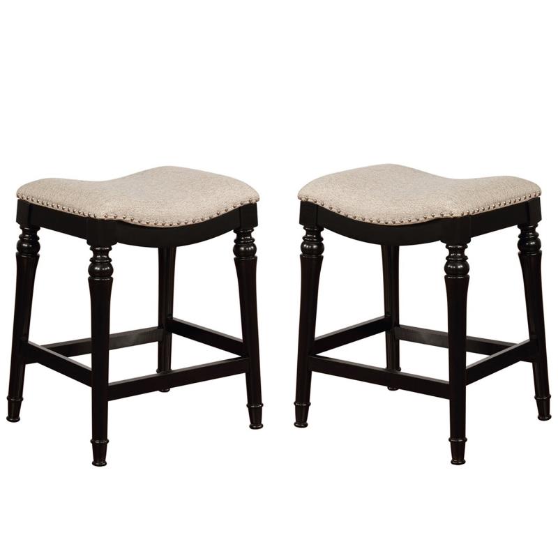 Home Square 2 Piece Saddle Polyester Upholstery Wood Counter Stool Set in Black