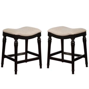 Home Square 2 Piece Saddle Polyester Upholstery Wood Counter Stool Set in Black