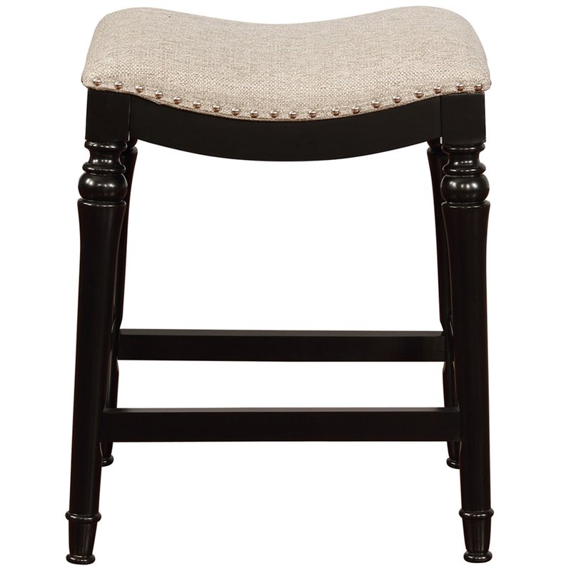 Home Square 3 Piece Saddle Polyester Upholstery Wood Counter Stool Set in Black
