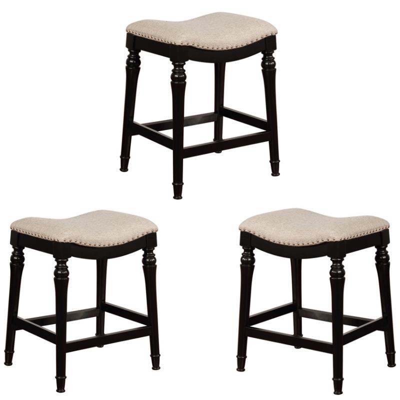 Home Square 3 Piece Saddle Polyester Upholstery Wood Counter Stool Set in Black