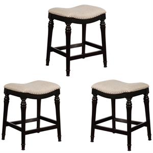 Home Square 3 Piece Saddle Polyester Upholstery Wood Counter Stool Set in Black