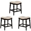 Home Square 3 Piece Saddle Polyester Upholstery Wood Counter Stool Set in Black