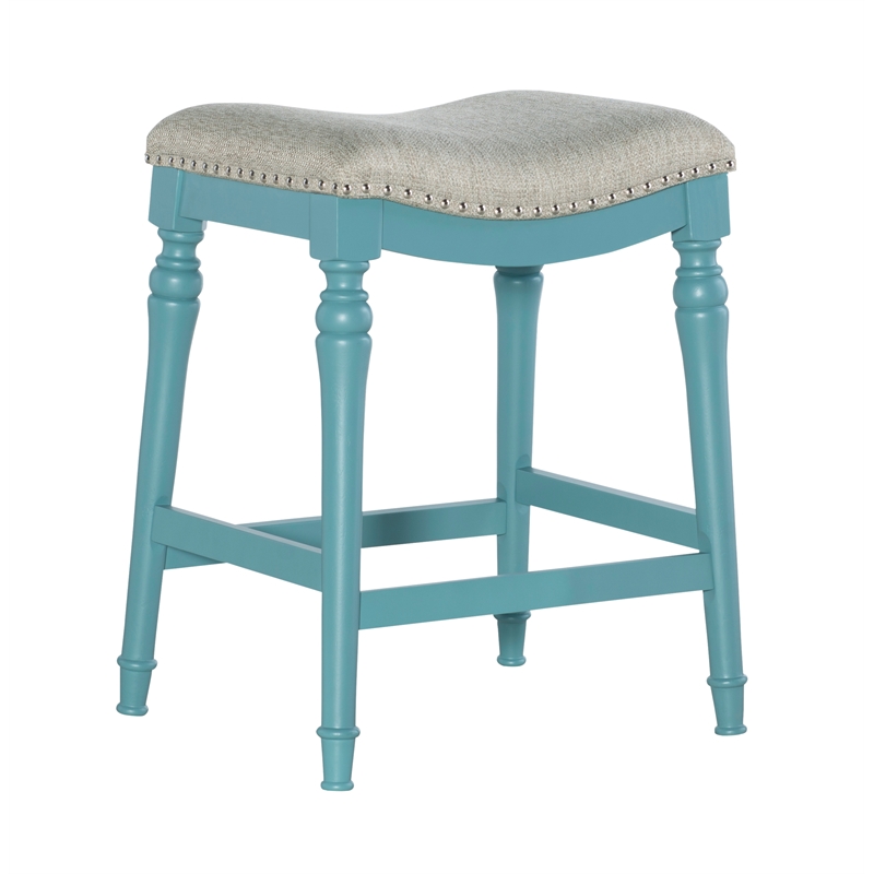 Home Square 2 Piece Saddle Polyester Upholstery Wood Counter Stool Set in Blue