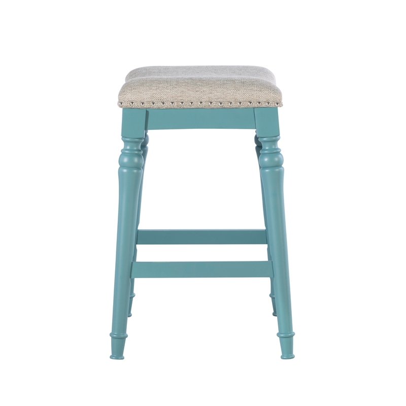 Home Square 2 Piece Saddle Polyester Upholstery Wood Counter Stool Set in Blue