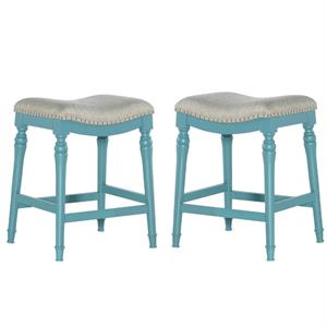 home square saddle polyester upholstery wood counter stool set in blue
