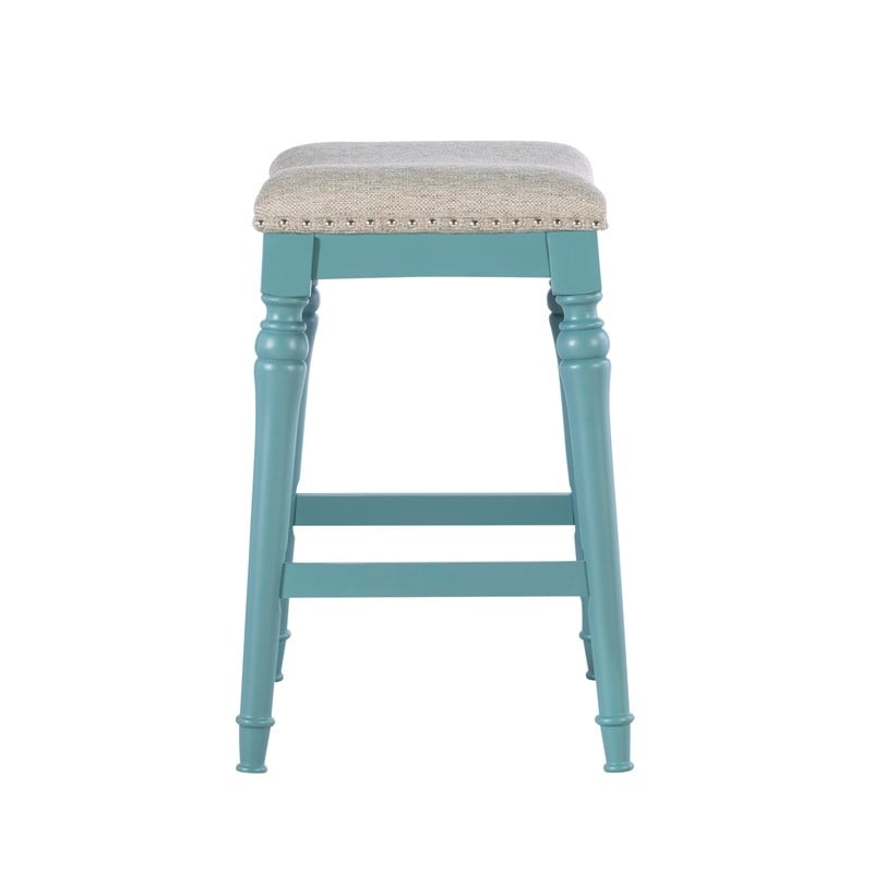 Home Square 3 Piece Saddle Polyester Upholstery Wood Counter Stool Set in Blue