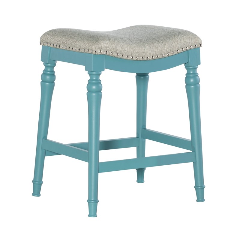 Home Square 3 Piece Saddle Polyester Upholstery Wood Counter Stool Set in Blue