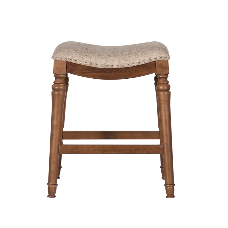 Home Square 2 Piece Saddle Polyester Upholstery Wood Counter Stool Set in Brown