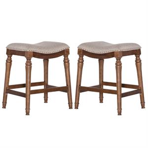 Home Square 2 Piece Saddle Polyester Upholstery Wood Counter Stool Set in Brown