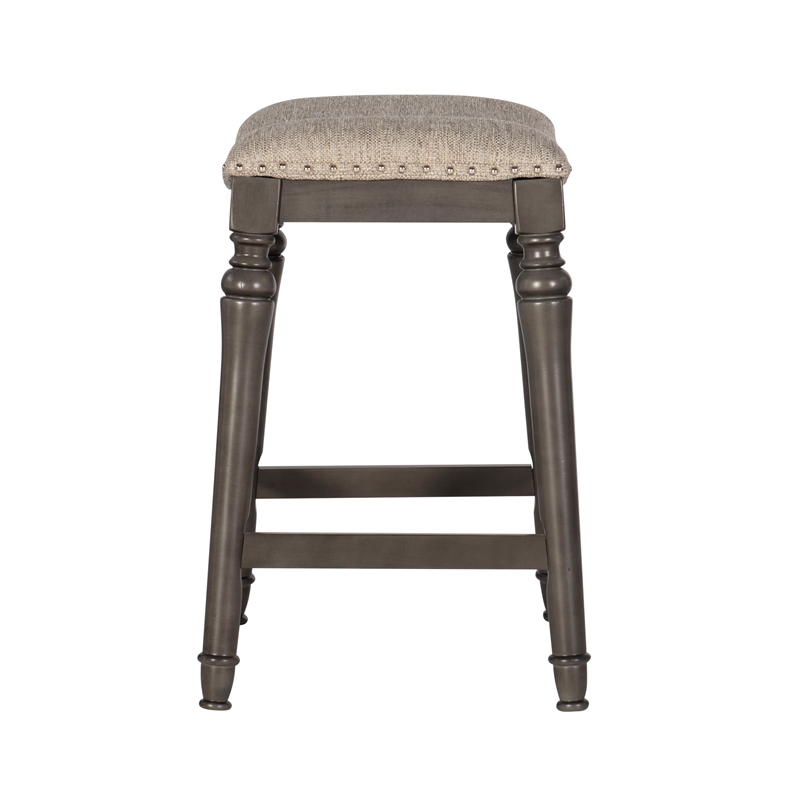 Home Square 2 Piece Saddle Polyester Upholstery Wood Counter Stool Set in Gray
