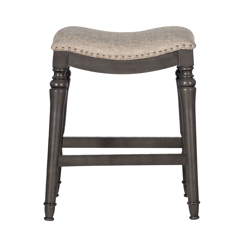 Home Square 2 Piece Saddle Polyester Upholstery Wood Counter Stool Set in Gray