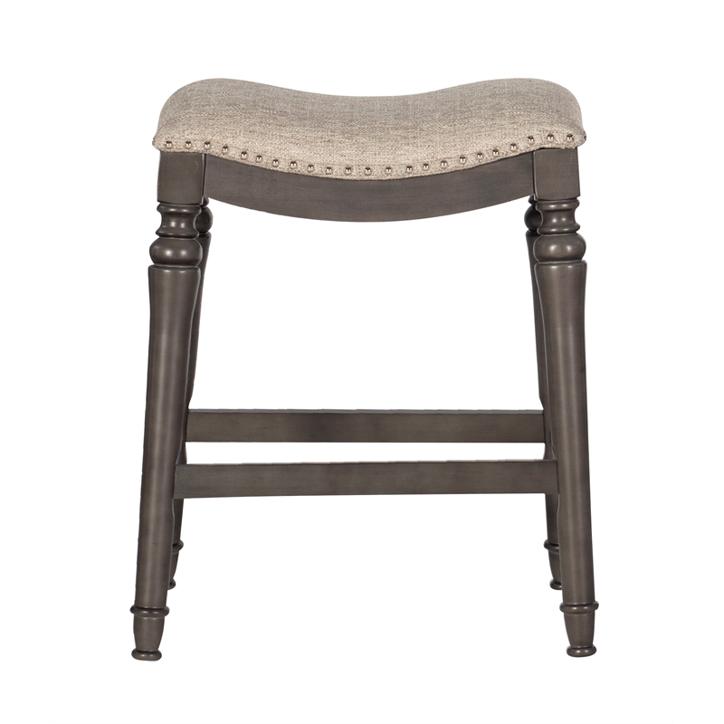 Home Square 2 Piece Saddle Polyester Upholstery Wood Counter Stool Set in Gray